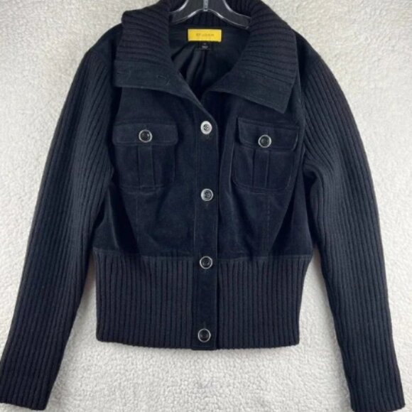 St. John Women's Size 14 Black Cotton Wool Blend Velvet Jacket - Picture 1 of 6